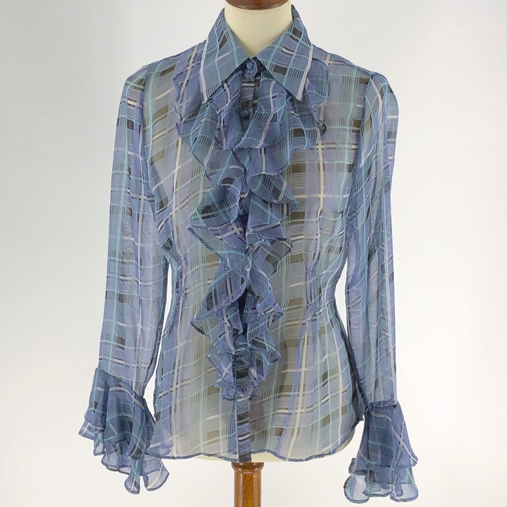 CLEARANCE 5 for $20 SALE Cabi Penelope Sheer Ruffle Front Blouse | S